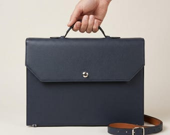 Bespoke Leather Briefcase, Perlinger Noblessa Leather Bag, Luxury Handmade Attache, Full Leather Lined Business Bag, 8-Layer Handle