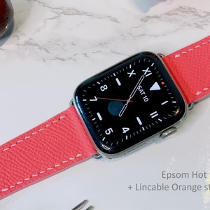 Handmade French calf leather Apple watch strap with comfortable D buckle and leather case, engraving, anniversary gift, personalized gift