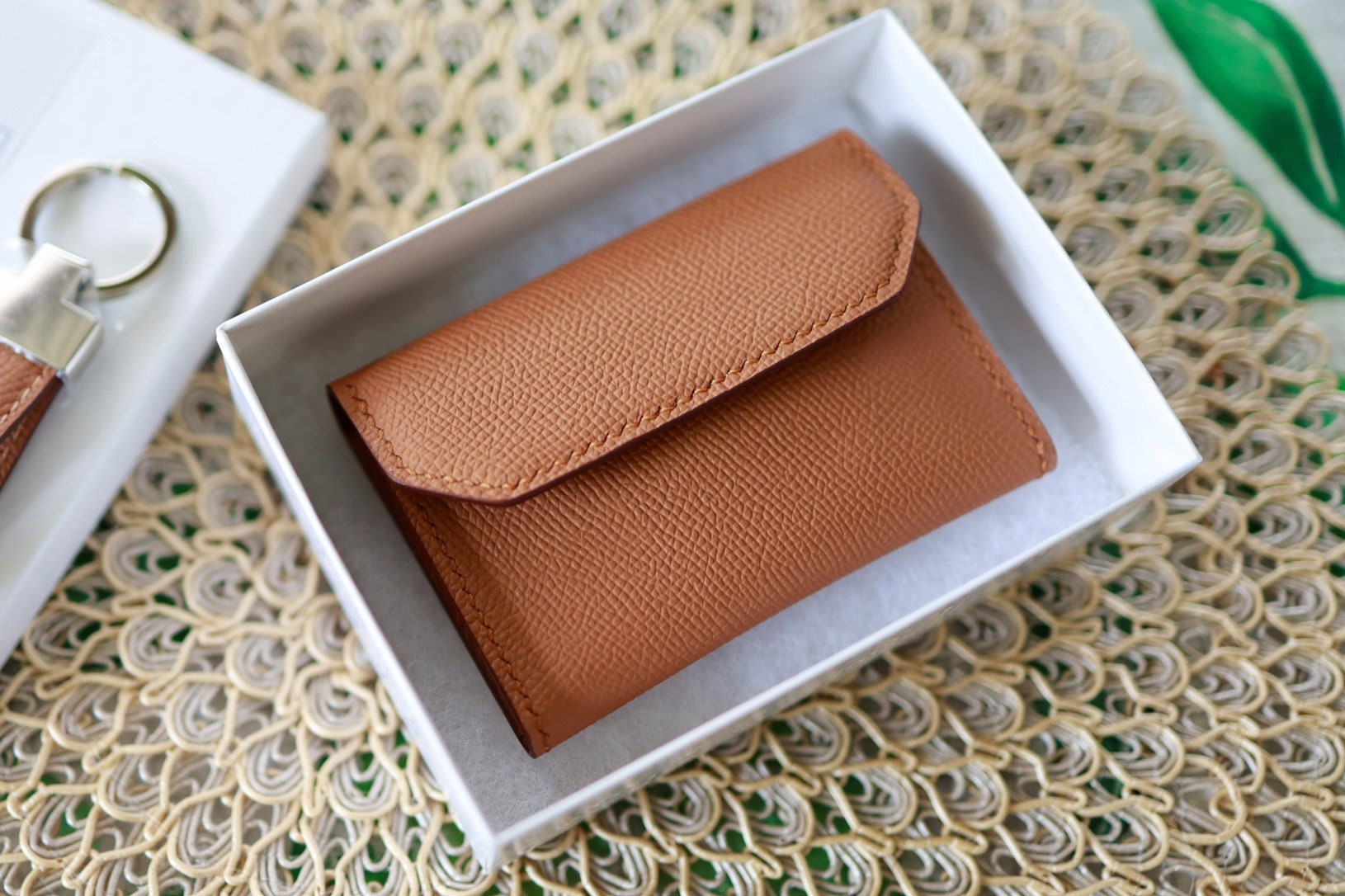 French Calf Leather Business Card Holder, 100% Hand Stitch