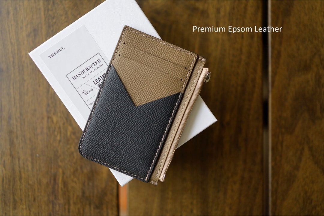 Premium Epsom Leather Card Wallet Zipper Type Wallet Etsy