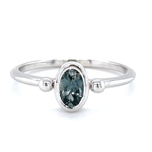 Montana Sapphire Ring Sz 7 White Gold Dainty Oval Teal Blue Sapphire Engagement Ring Graduation Gift for Her Simple Blue Gemstone Ring
