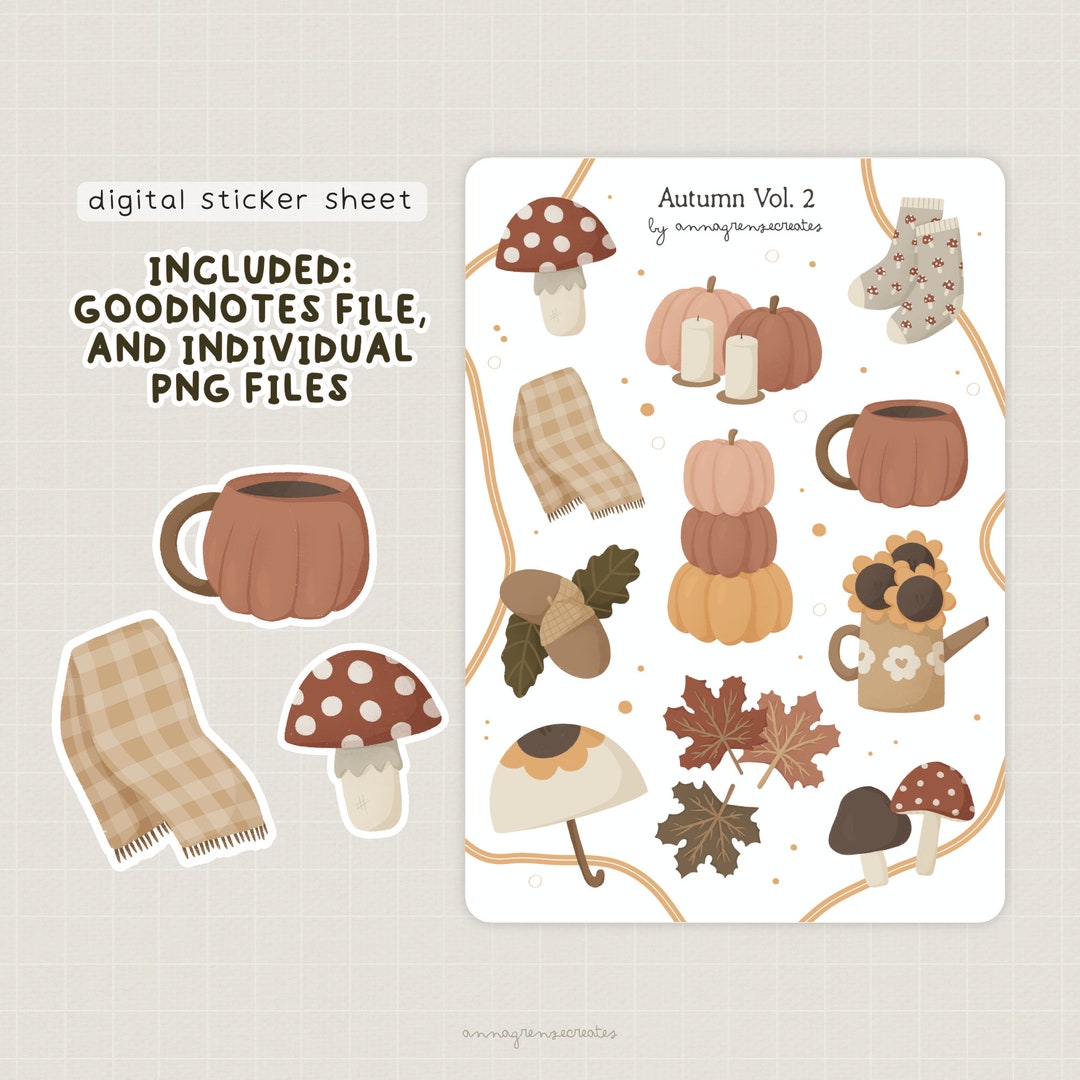 Autumn Digital Sticker, Fall Goodnotes Sticker, Printable Sticker Sheet