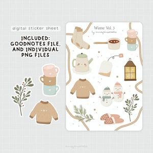 Winter Digital Stickers, Winter Goodnotes Stickers, Printable Sticker Sheet, Goodnotes Elements, Pre-cropped Stickers, Cute Clip Art, Stickers