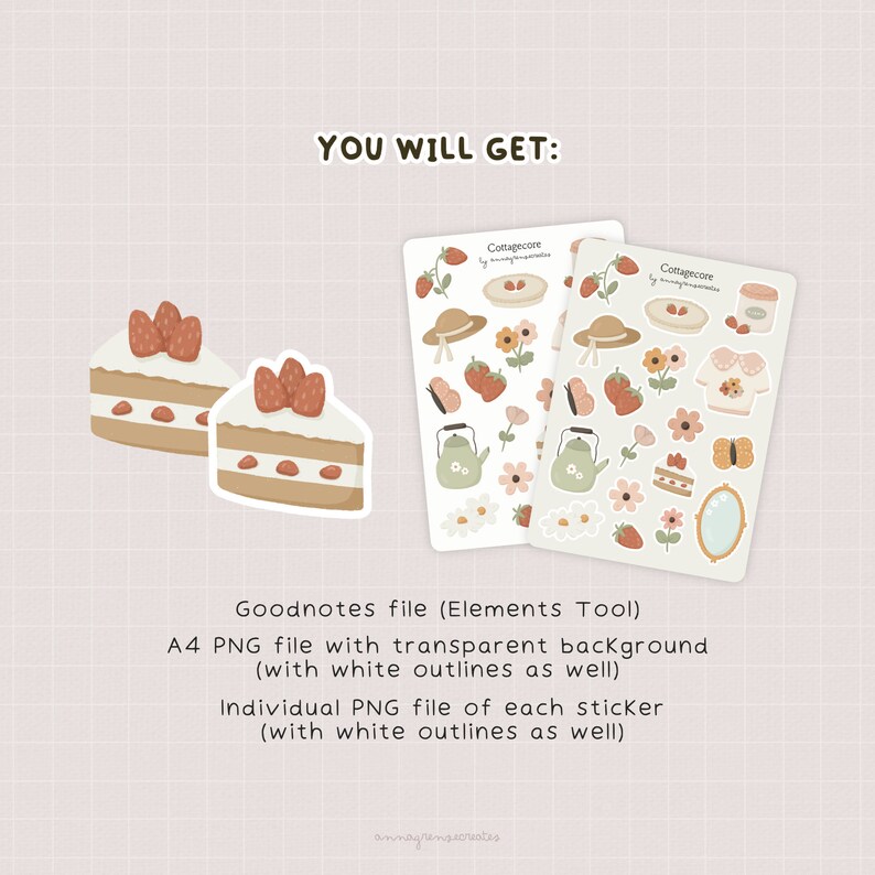Cottagecore Digital Stickers, Goodnotes Sticker, Printable Sticker
