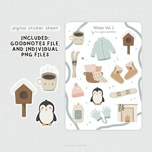 Winter Digital Stickers, Winter Goodnotes Stickers, Printable Sticker Sheet, Goodnotes Elements, Pre-cropped Stickers, Cute Clip Art, Stickers