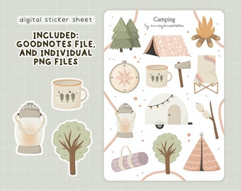 Camping Digital Stickers, Travel Goodnotes Stickers, Printable Sticker Sheet, Goodnotes Elements, Pre-cropped Stickers, Clip Art