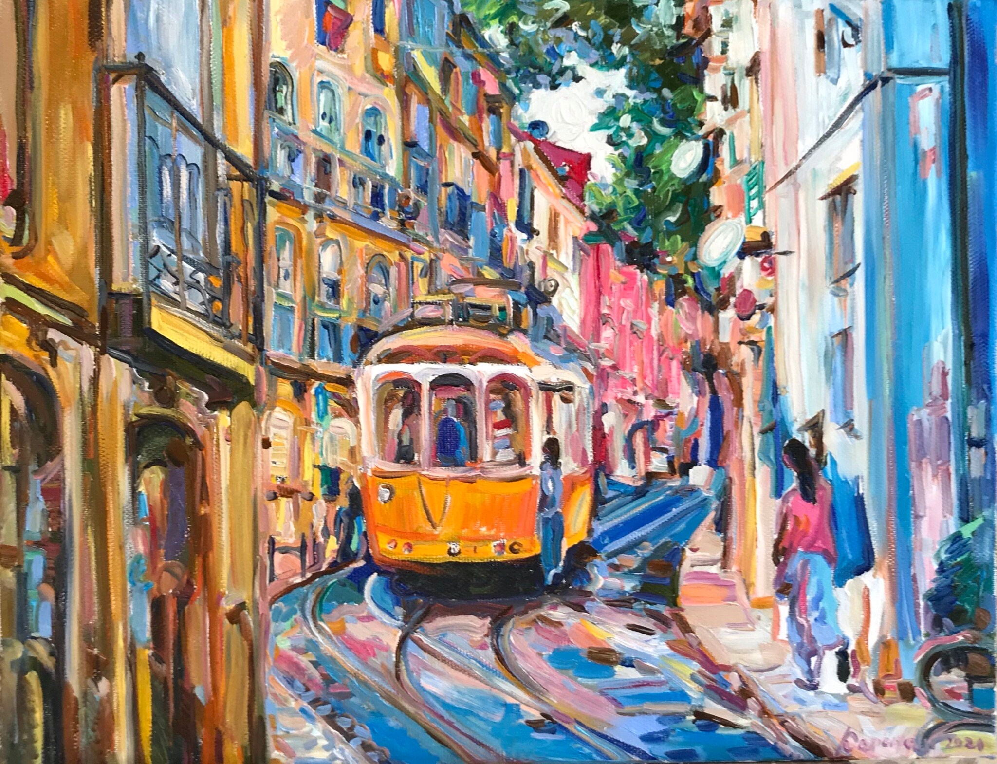 LISBON landscape art original oil painting Lisboa tram Etsy