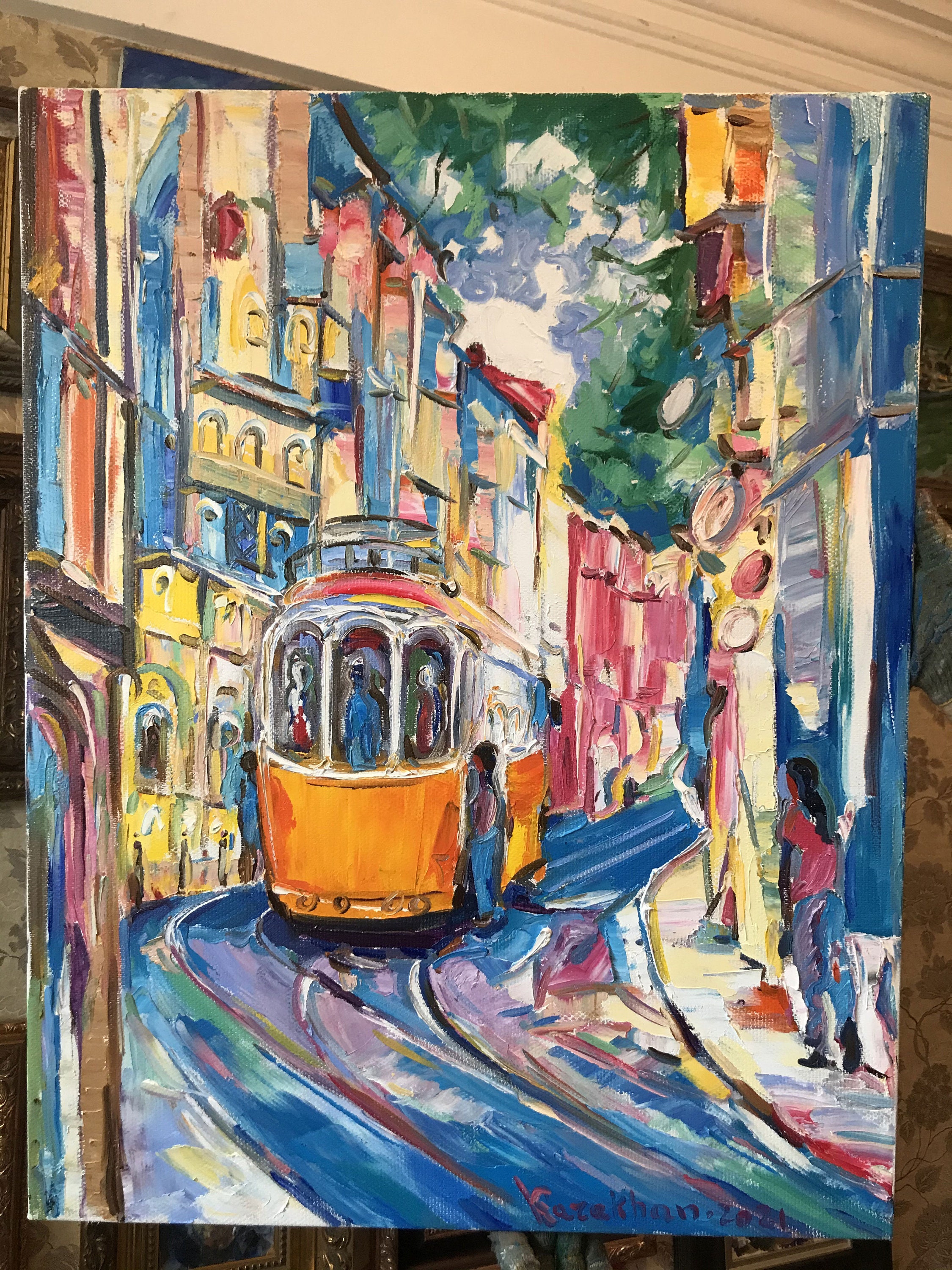 Original oil painting. LISBON landscape art Lisboa tram Etsy