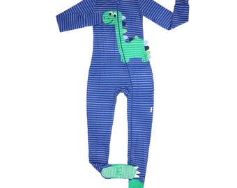 Stripe the Dino- Adult Bamboo Terry Footed Pajamas