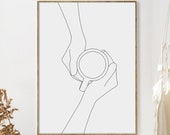 Couple Hands Print Pinky Swear Printable Wall Art One Line Drawing Print Black White Coffee Hands Minimalist Poster Holding Hands