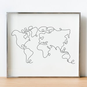 Vertical World Map Print One Line Drawing Art Minimal Wall Art Etsy