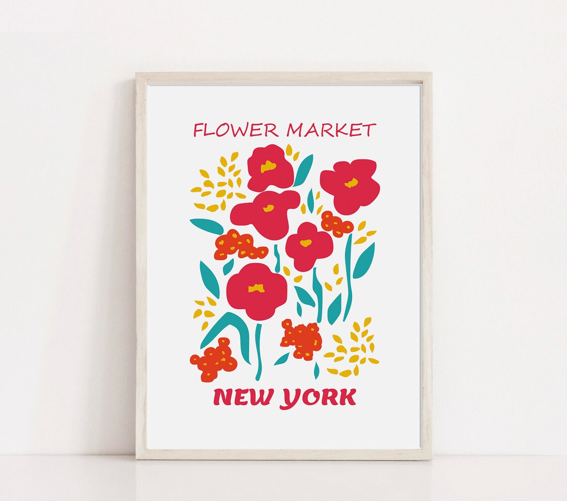 Flower Market Poster Retro Minimalist Wall Art Set Of 3 Etsy