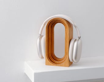 Handmade cherry wood headphone stand, wood work by B. Deacon