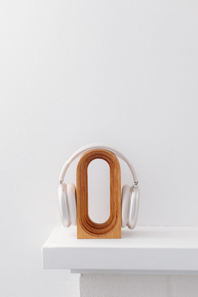 Limited Run: Cherry Wood Headphone Stand | Handmade Unique Desk Art | Minimalist Headset Holder image 2