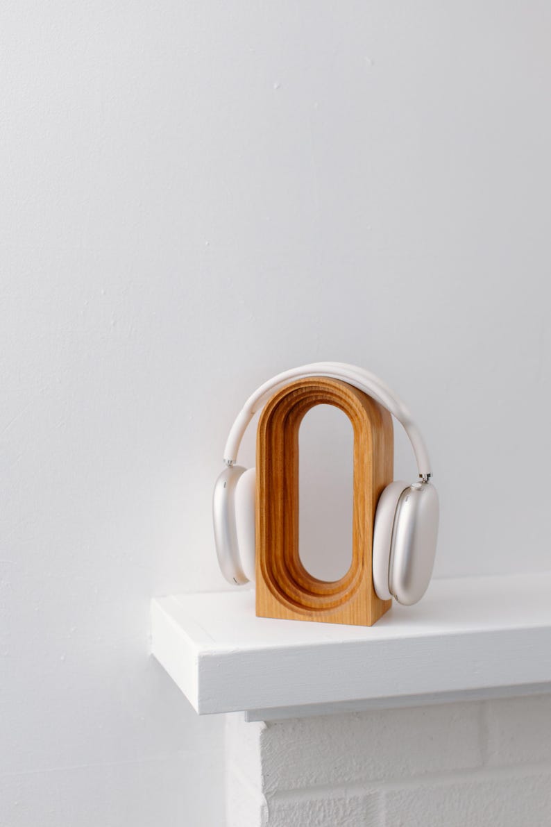 Limited Run: Cherry Wood Headphone Stand | Handmade Unique Desk Art | Minimalist Headset Holder image 1