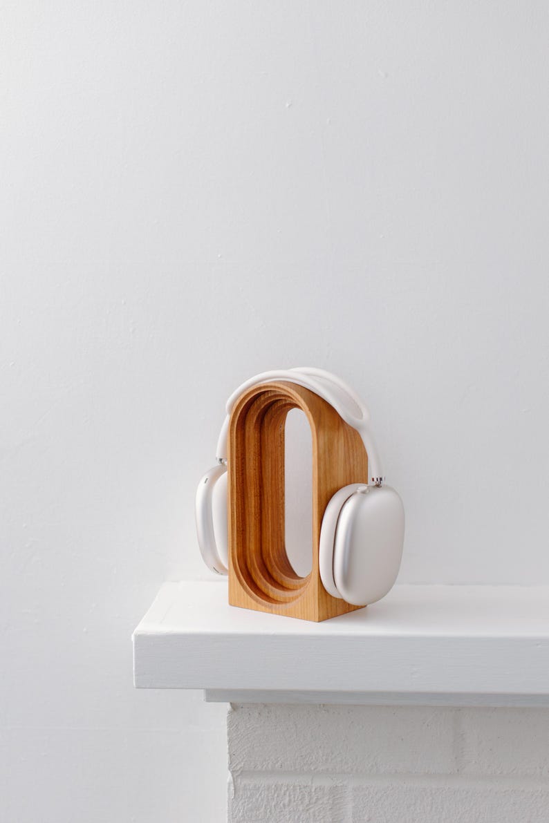 Limited Run: Cherry Wood Headphone Stand | Handmade Unique Desk Art | Minimalist Headset Holder image 4