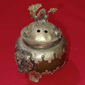 Small Chinese dragon Incense Burner with jade and bronze
