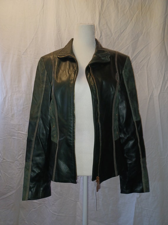 Black leather silk lined jacket
