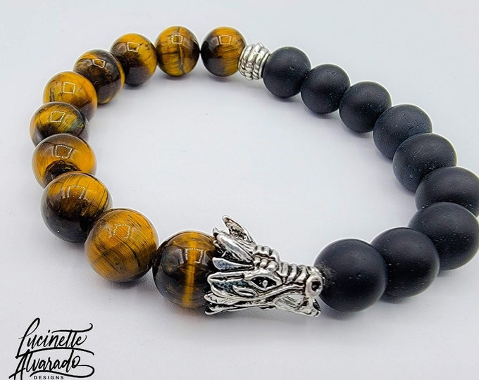 Men jewelry, men bracelet, Stretch Bracelet, Elastic Bracelet, Dragon Bracelet