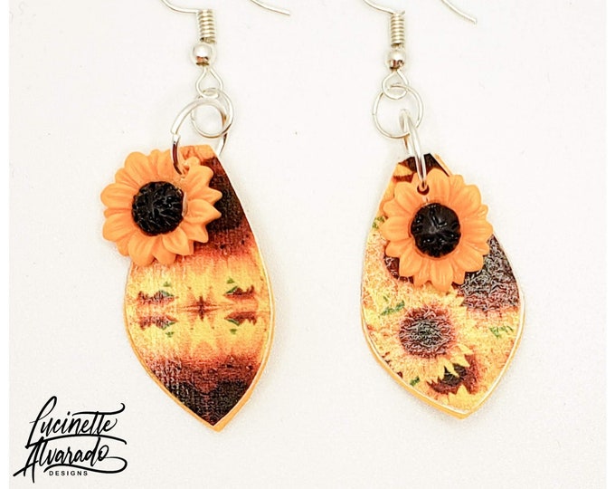 Sunflower earrings, Holiday gifts, Holiday jewelry, fall jewelry, dangle earrings