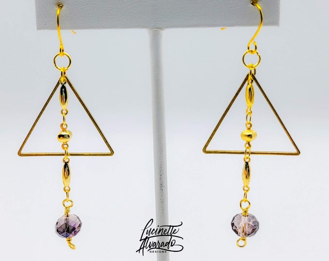 Dangle triangle earrings, Gift for her, Valentine's gift