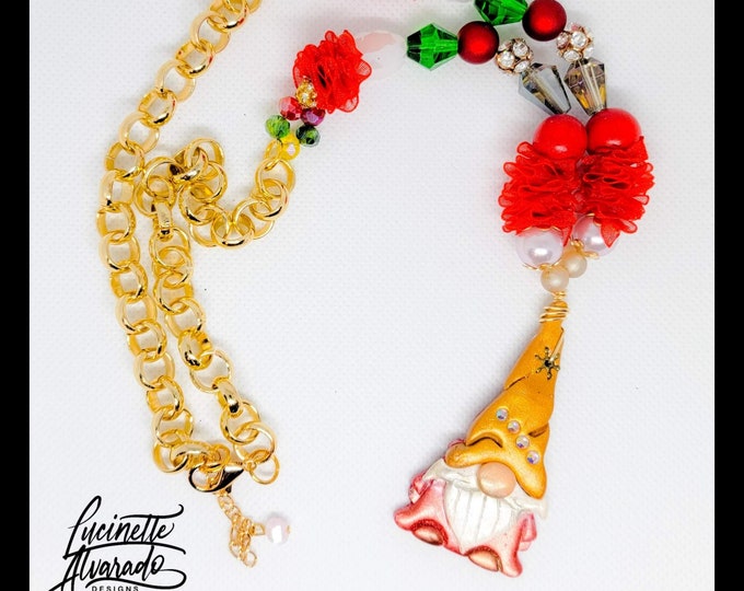 Christmas gift, gnome jewelry, Chirstmas necklace
