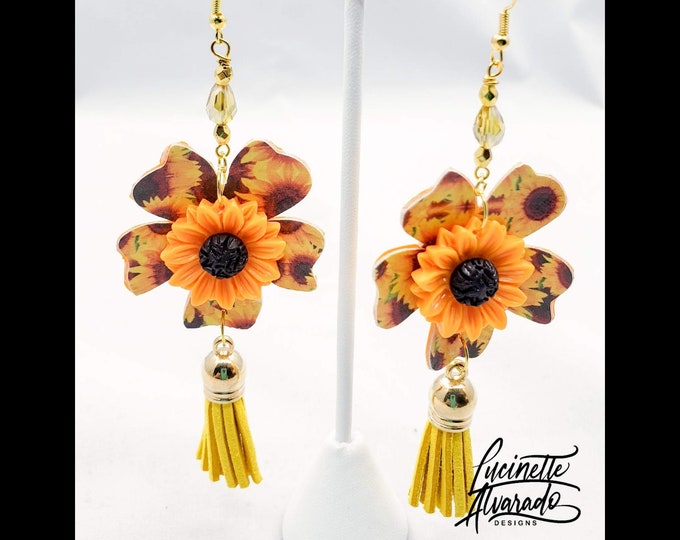 Fall jewelry, sunflower jewelry, dangle earrings