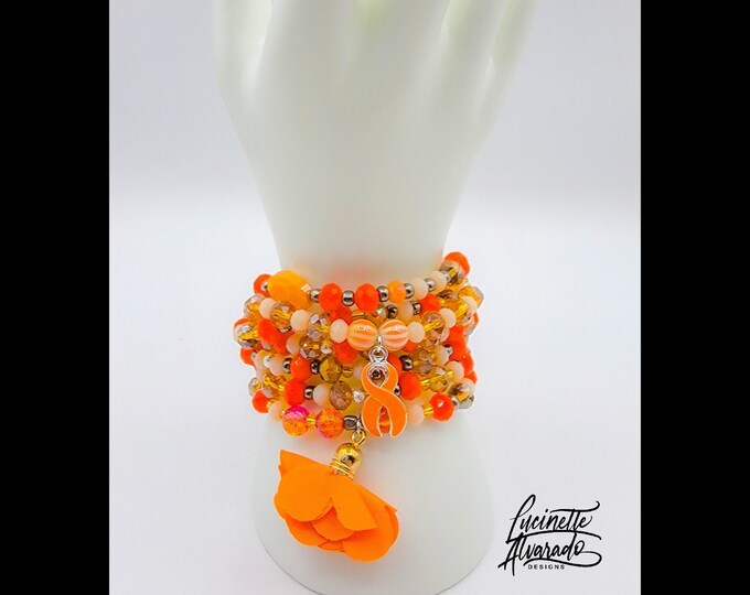 Leukemia  Awareness 7 layered bracelet; 7 layered bracelet; orange 7 layered bracelet; beaded bracelet