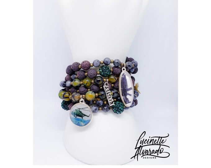 Military jewelry, stretch bracelet, layered jewelry