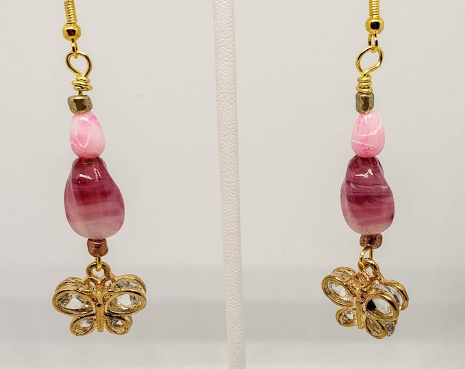 Pink Butterfly Earrings / Dangle earrings / Lightweight earrings
