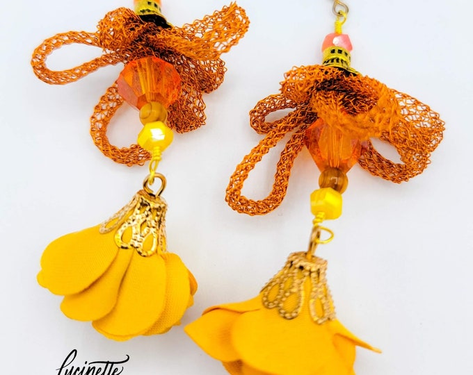 Fall jewelry; fall dangle earrings; orange earrings