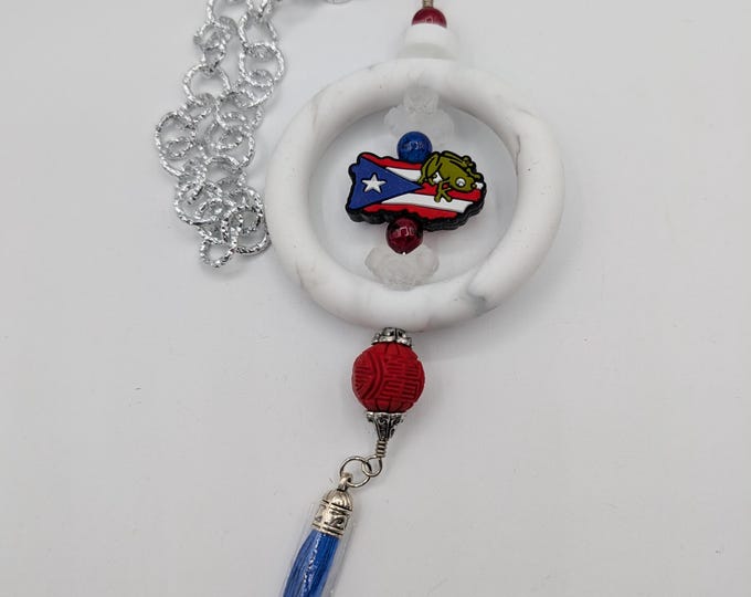 Puerto Rican Pride Car Accessory, Silicone Bead & Tassel Mirror Charm, Adjustable Rear View Mirror