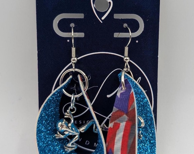 Blue Glitter Coqui Frog Earrings | Puerto Rico Charm Jewelry