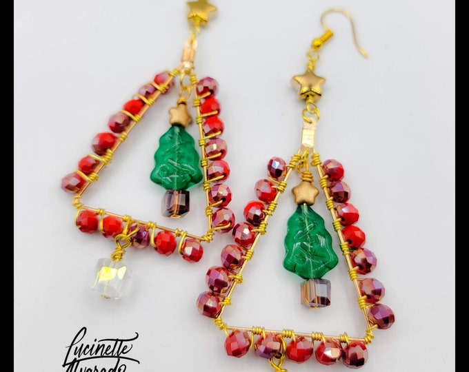 Christmas gift, Christmas jewelry; Christmas tree earrings