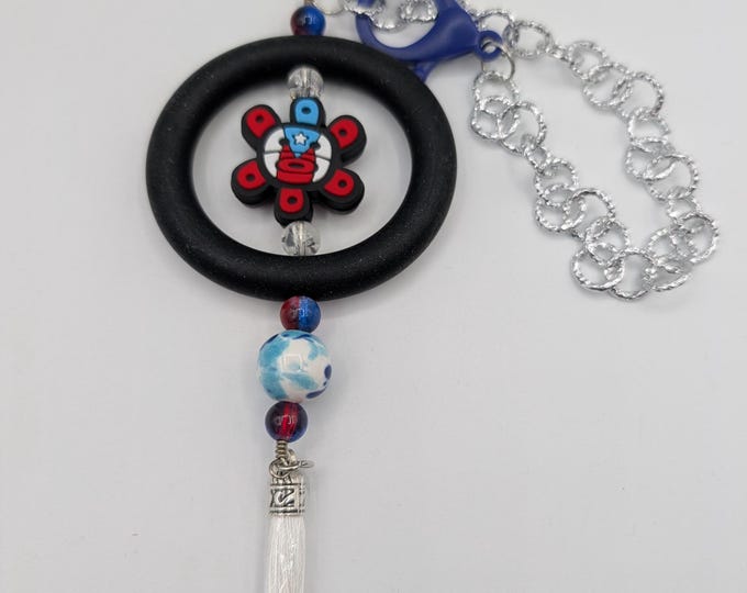 Puerto Rican Pride Car Accessory, Silicone Bead & Tassel Mirror Charm, Adjustable Rear View Mirror