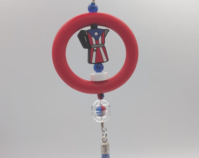 Puerto Rican Pride Car Accessory, Silicone Bead & Tassel Mirror Charm, Adjustable Rear View Mirror