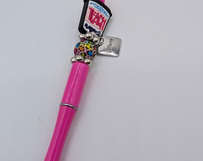 Teacher gifts, Coffee, Teach, Repeat, Beadable Pens, Ballpoint pens, pink
