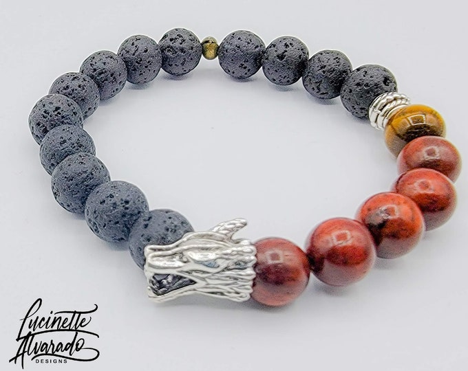 Men Bracelet, Stretch Bracelet, Elastic Bracelet, Wolf Bracelet