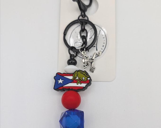 Puerto Rico Keychain; Silicone Bead Bag Charm; Boricua Gift
