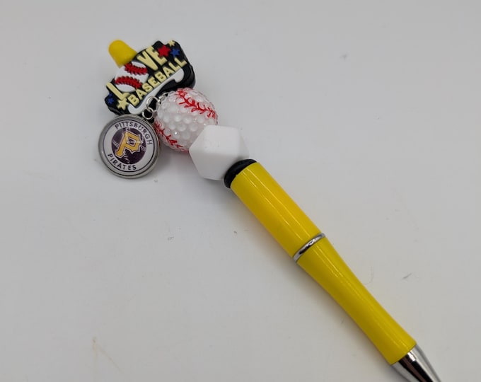 Sports Inspired Pen, Beadable Pen, Black and Yellow, Baseball Inspired