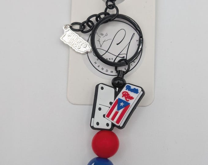 Puerto Rico Keychain; Silicone Bead Bag Charm; Boricua Gift