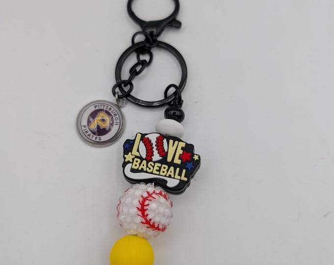 Custom bead keychains, keychain, baseball, black and yellow, Pirates inspired