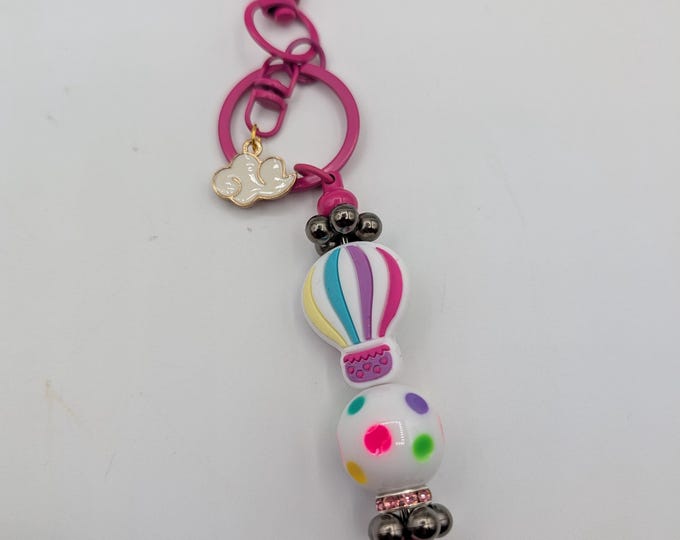 Beadable keychain, keychain, hot air balloon, pink