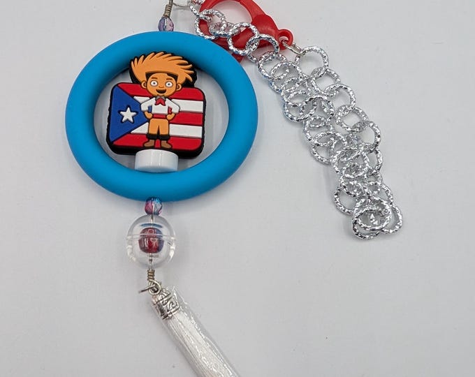 Puerto Rican Pride Car Accessory, Silicone Bead & Tassel Mirror Charm, Adjustable Rear View Mirror