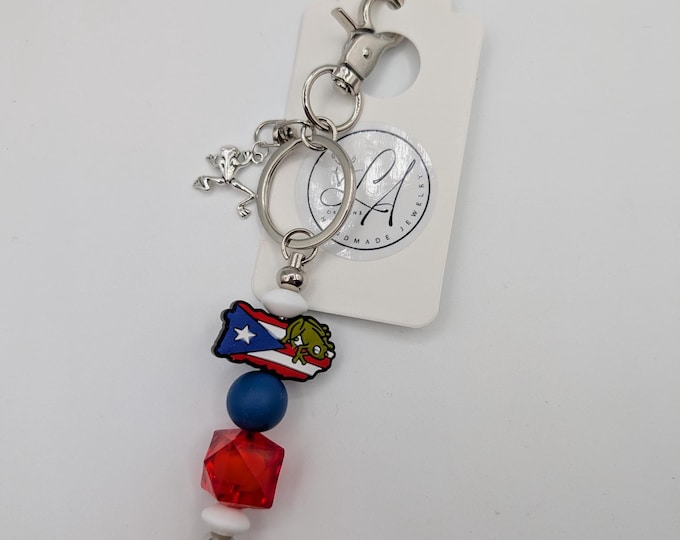 Puerto Rico Keychain; Silicone Bead Bag Charm; Boricua Gift