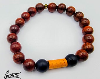 Pulsera elástica de cuentas de madera para hombre, estilo natural