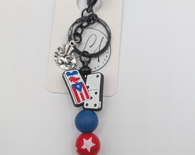 Puerto Rico Keychain; Silicone Bead Bag Charm; Boricua Gift