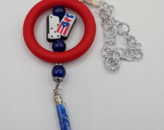 Puerto Rican Pride Car Accessory, Silicone Bead & Tassel Mirror Charm, Adjustable Rear View Mirror