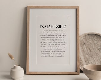 Printable Wall Art Isaiah 58:11-12 Digital Download Scripture Bible Verse Christian inspirational religious gift wall decor instant prints