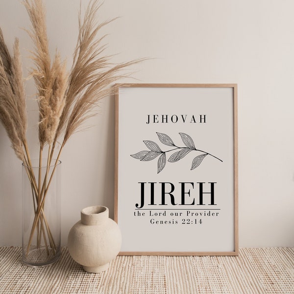 Jireh Printable Wall Art, Names of God, Christian Wall Art, Bible Verse Jehovah. Digital Download. Minimalist
